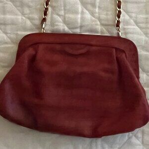 Cristian Red Leather Crocodile-Embossed Handbag Clutch Crossbody